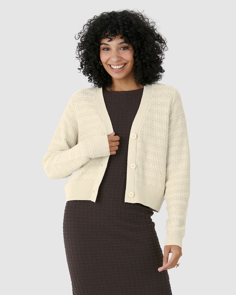 Cardigan Cropped Feminino Botões Frontais Em Tricô