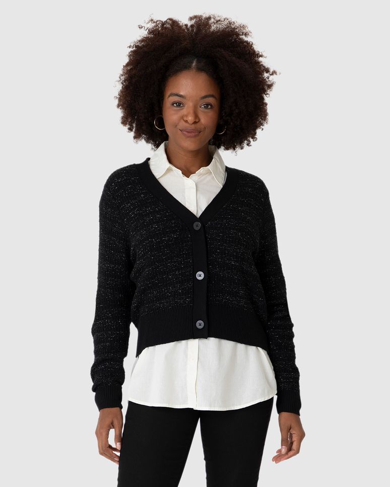 Cardigan Cropped Feminino Botões Frontais Em Tricô