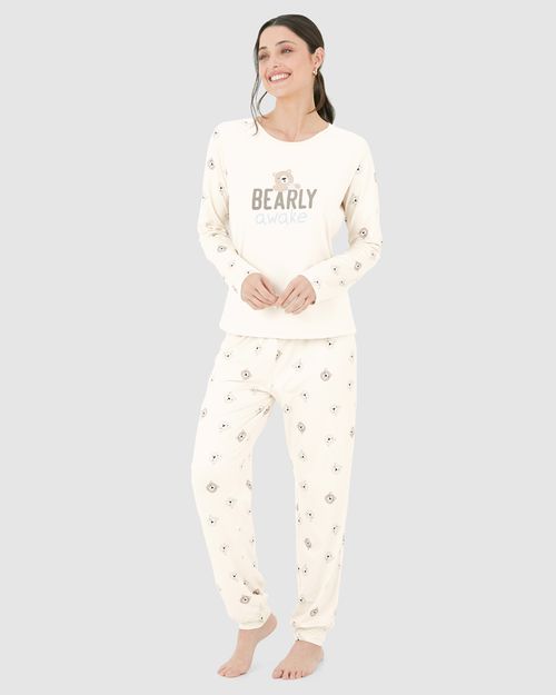 Pijama Longo Feminino Bearly Awake Em Malha Térmica