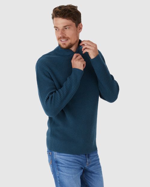 Suéter Masculino Gola Alta Fecho Zíper Em Tricô