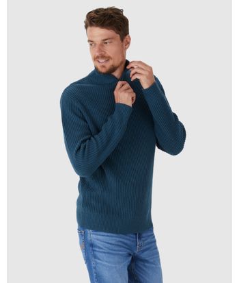 Suéter Masculino Gola Alta Fecho Zíper Em Tricô