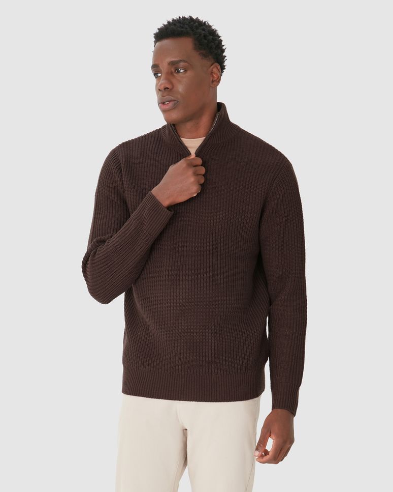 Suéter Masculino Gola Alta Fecho Zíper Em Tricô