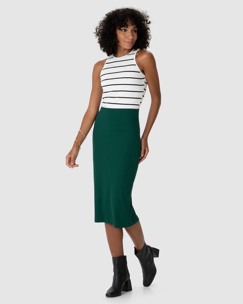 Saia Midi Feminina Em Malha Viscose Canelada