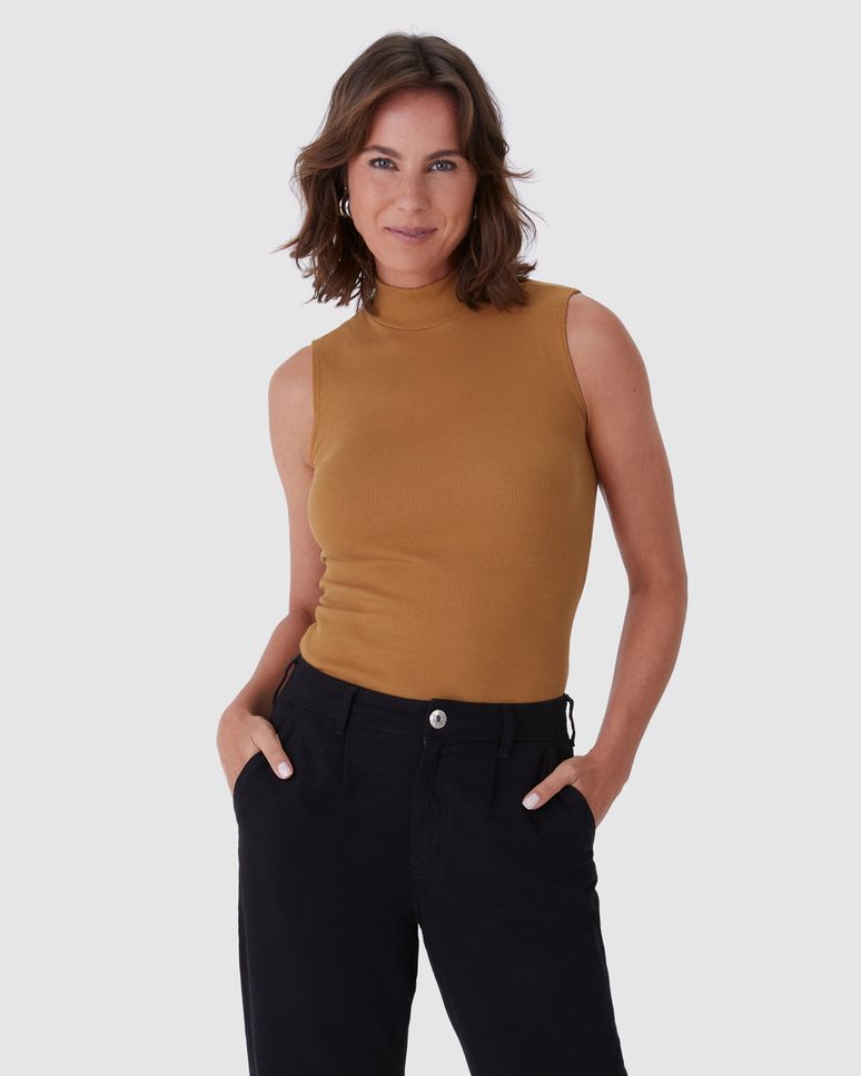 Regata Básica Feminina Gola Alta Em Ribana