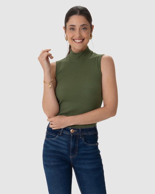 Regata Básica Feminina Gola Alta Em Ribana