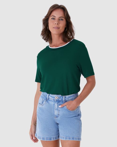 Blusa Básica Feminina Decote Retilínea Em Moletinho De Viscose