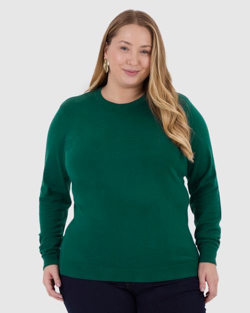 Suéter Básico Feminino Plus Size Gola Redonda Em Tricô