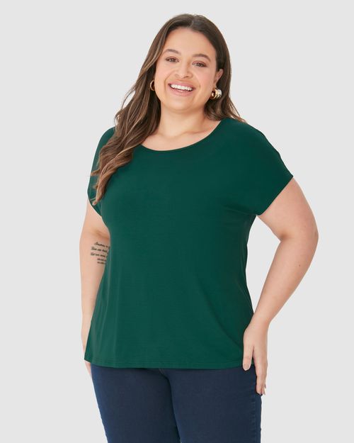 Blusa Básica Feminina Plus Size Manga Japonesa Em Viscose Stretch