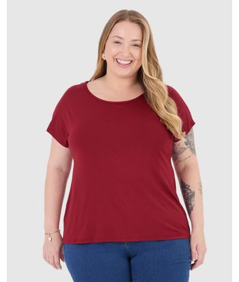 Blusa Básica Feminina Plus Size Manga Japonesa Em Viscose Stretch