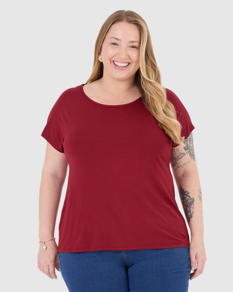 Blusa Básica Feminina Plus Size Manga Japonesa Em Viscose Stretch
