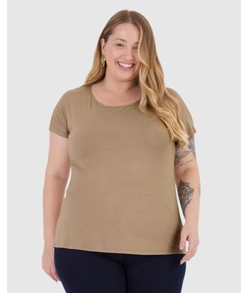 Blusa Básica Feminina Plus Size Manga Japonesa Em Viscose Stretch