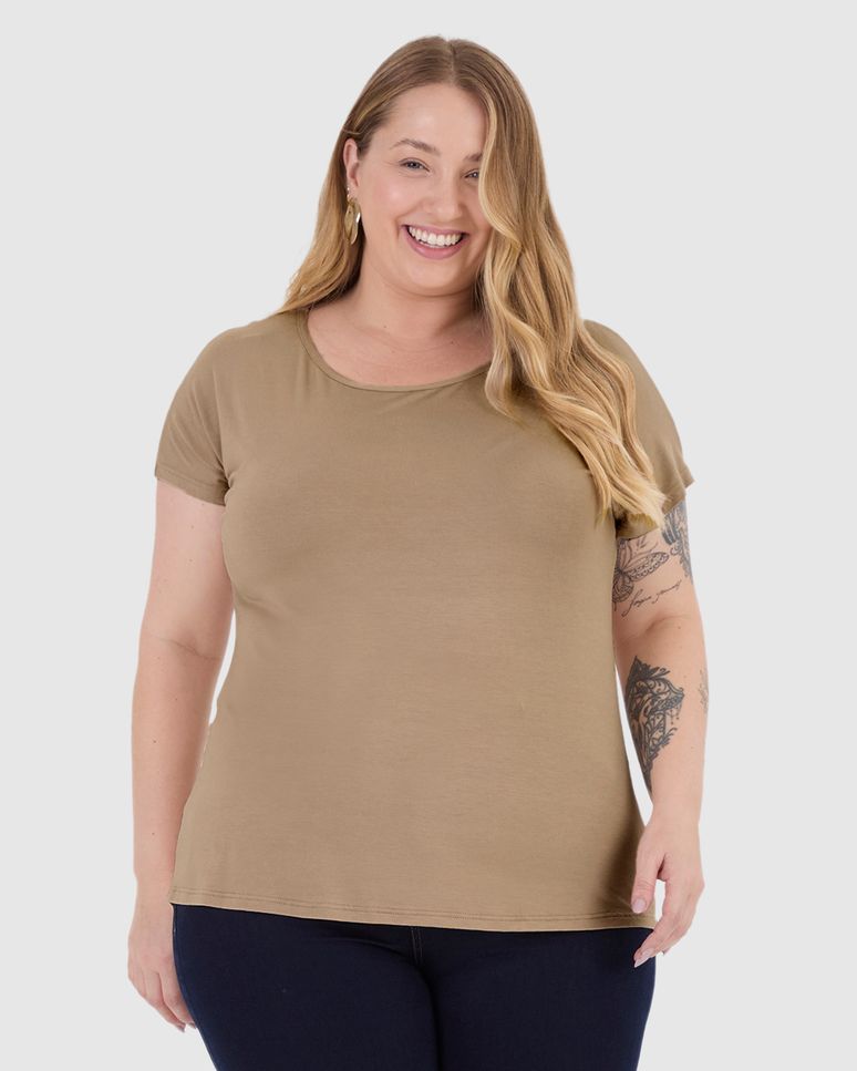 Blusa Básica Feminina Plus Size Manga Japonesa Em Viscose Stretch