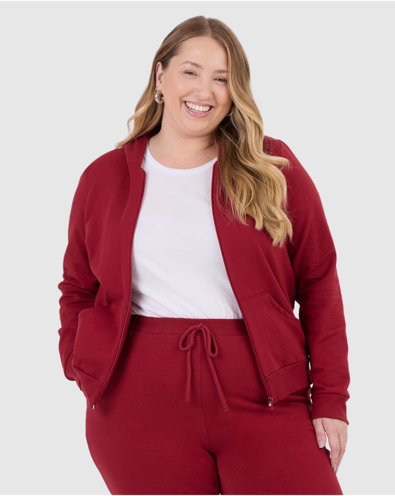 Jaqueta Básica Feminina Plus Size Em Moletom Stretch Flanelado