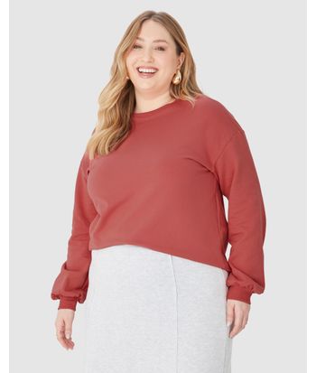 Blusão Básico Feminino Plus Size Decote Redondo Em Moletom Stretch Flanelado