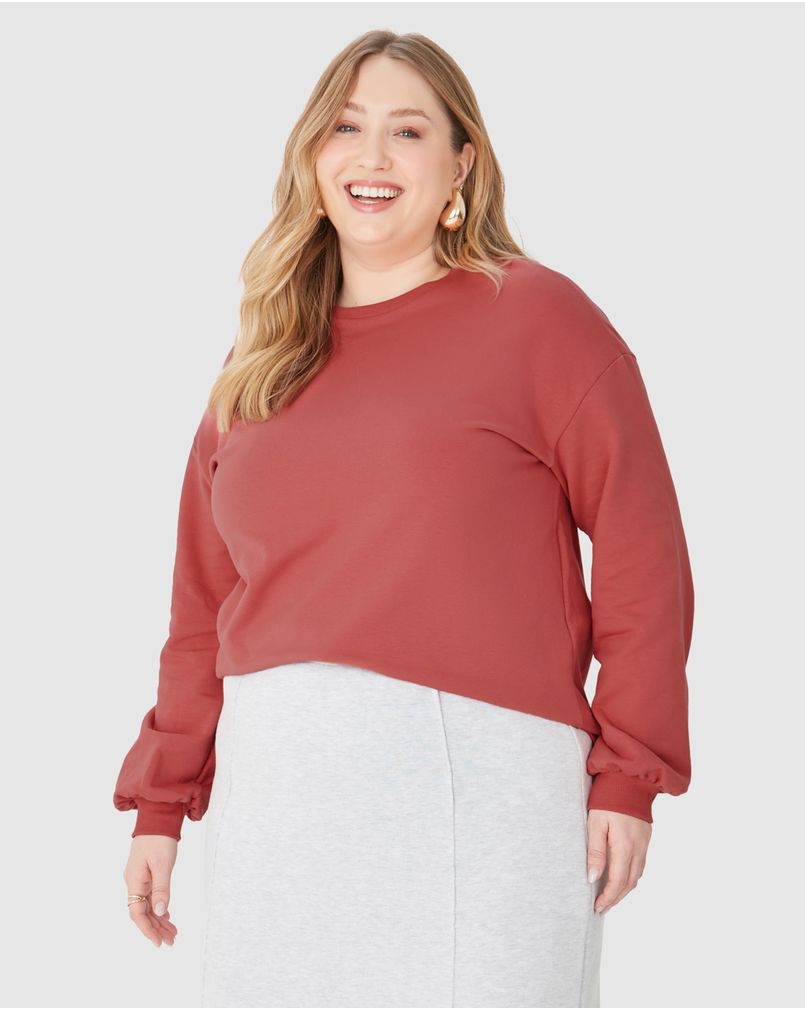 Blusão Básico Feminino Plus Size Decote Redondo Em Moletom Stretch