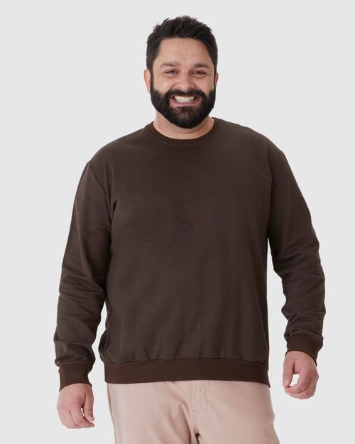 Blusão Básico Masculino Plus Size Decote Redondo Em Moletom Flanelado
