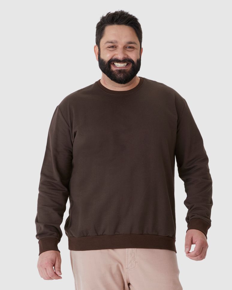 Blusão Básico Masculino Plus Size Decote Redondo Em Moletom Flanelado
