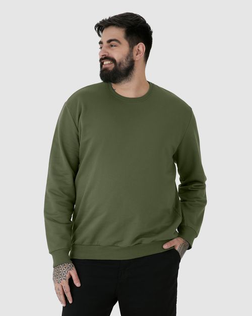 Blusão Básico Masculino Plus Size Decote Redondo Em Moletom Flanelado