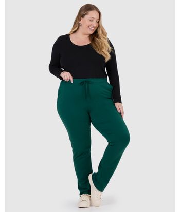 Calça Básica Feminina Plus Size Em Moletom Stretch Flanelado