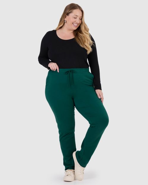 Calça Básica Feminina Plus Size Em Moletom Stretch Flanelado
