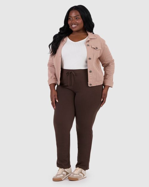 Calça Básica Feminina Plus Size Em Moletom Stretch Flanelado