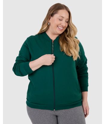 Jaqueta Básica Feminina Plus Size Gola Canelada Em Moletom Flanelado