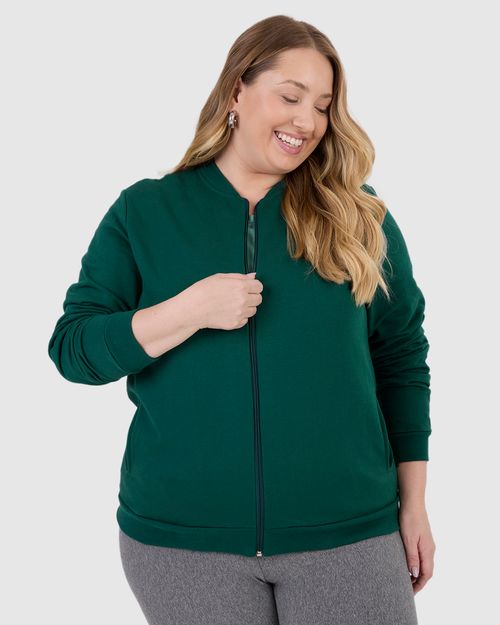 Jaqueta Básica Feminina Plus Size Gola Canelada Em Moletom Flanelado