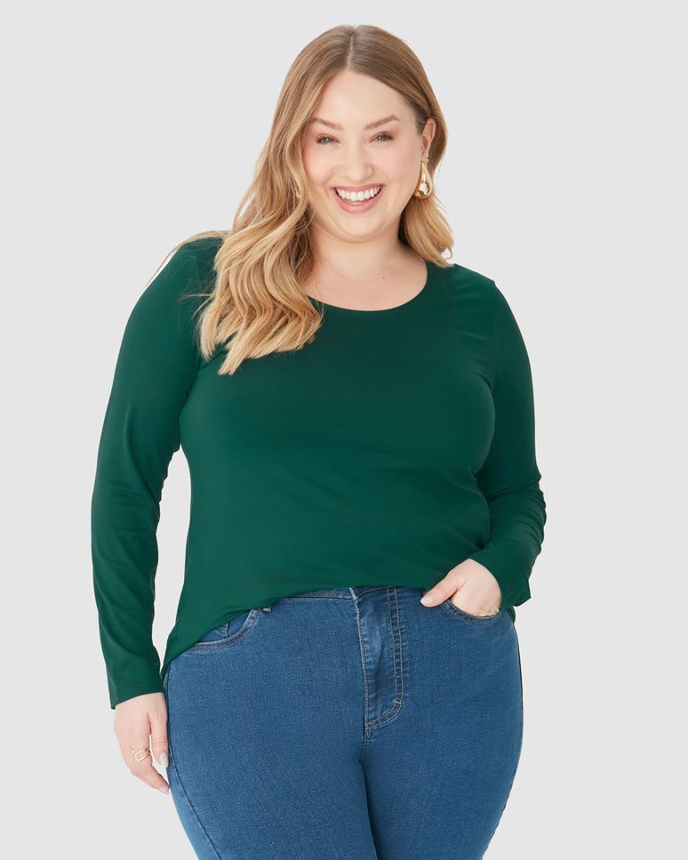Blusa Básica Feminina Plus Size Decote Redondo Em Viscose Stretch