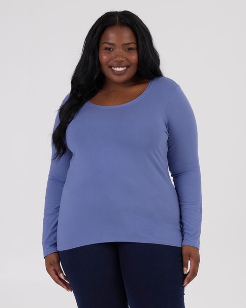 Blusa Básica Feminina Plus Size Decote Redondo Em Viscose Stretch