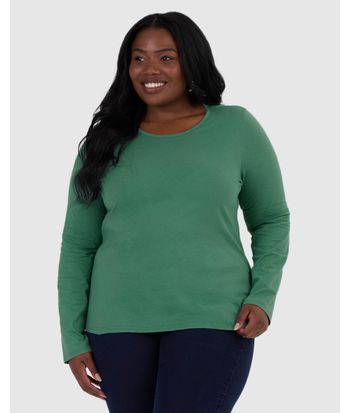 Blusa Básica Feminina Plus Size Manga Longa Em Algodão