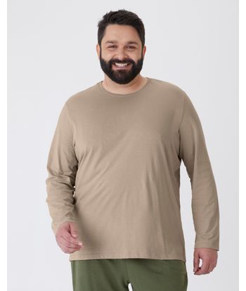 Camiseta Básica Masculina Plus Size Manga Longa Em Algodão