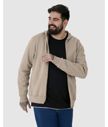 Jaqueta Básica Masculina Plus Size Com Capuz Em Moletom