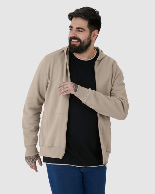 Jaqueta Básica Masculina Plus Size Com Capuz Em Moletom