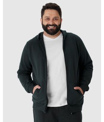 Jaqueta Básica Masculina Plus Size Com Capuz Em Moletom