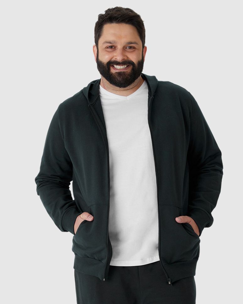 Jaqueta Básica Masculina Plus Size Com Capuz Em Moletom