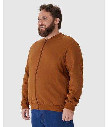 Jaqueta Básica Masculina Plus Size Com Zíper Em Moletom Flanelado