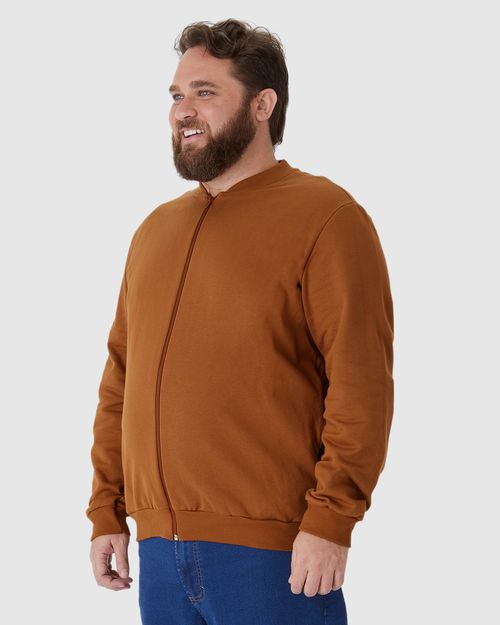 Jaqueta Básica Masculina Plus Size Com Zíper Em Moletom Flanelado