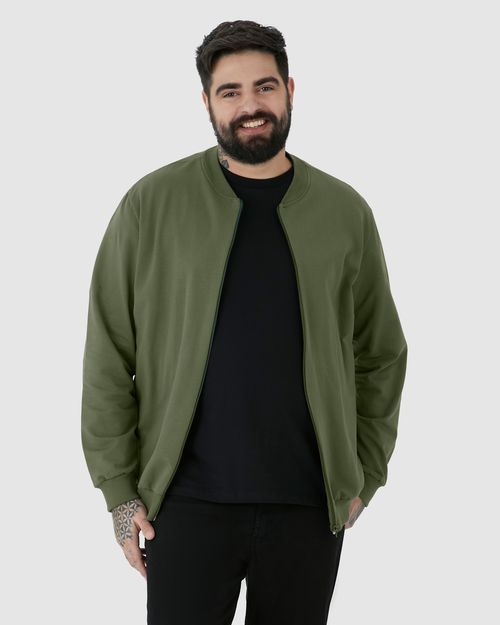 Jaqueta Básica Masculina Plus Size Com Zíper Em Moletom Flanelado