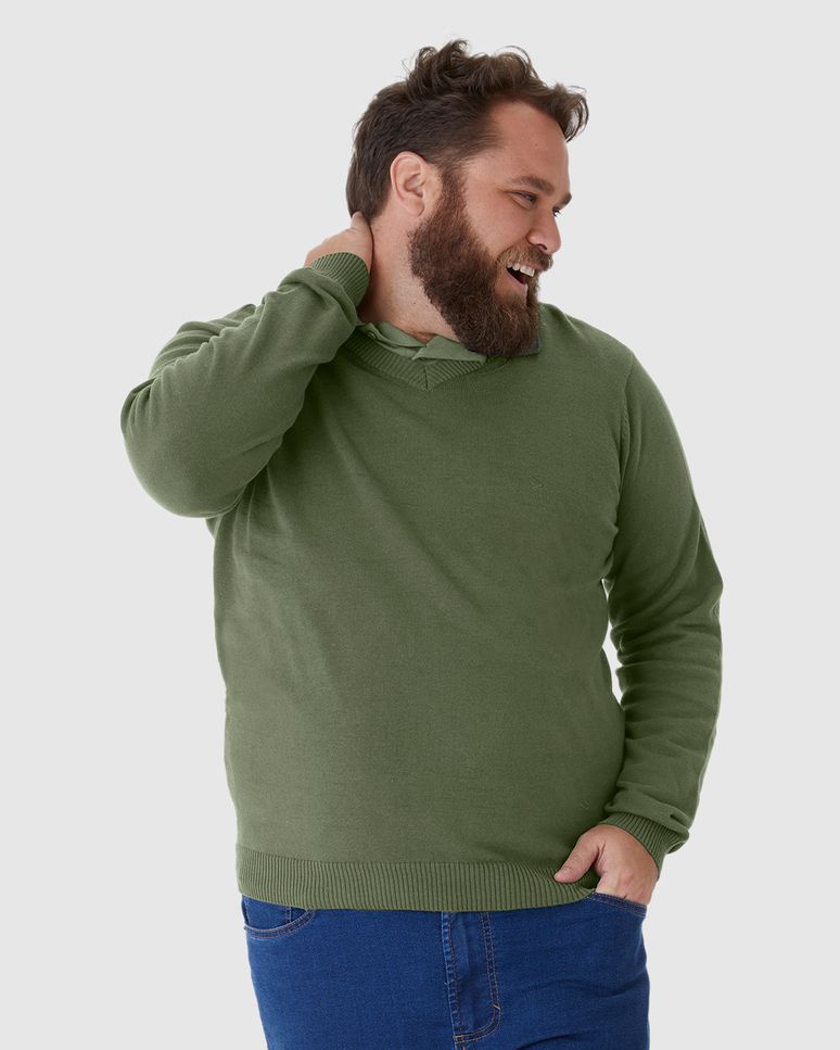 Suéter Básico Masculino Plus Size Decote V Em Tricô