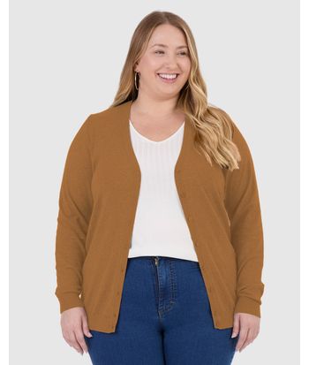 Cardigan Básico Feminino Plus Size Decote V Em Tricô