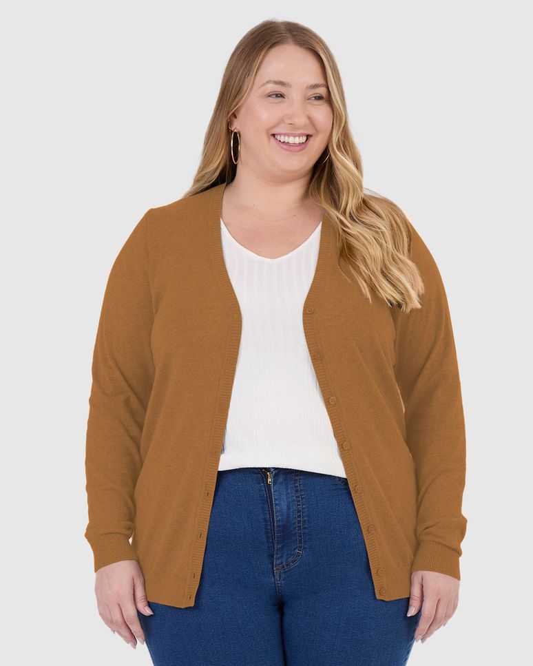 Cardigan Básico Feminino Plus Size Decote V Em Tricô