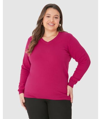 Suéter Básico Feminino Plus Size Gola V Em Tricô