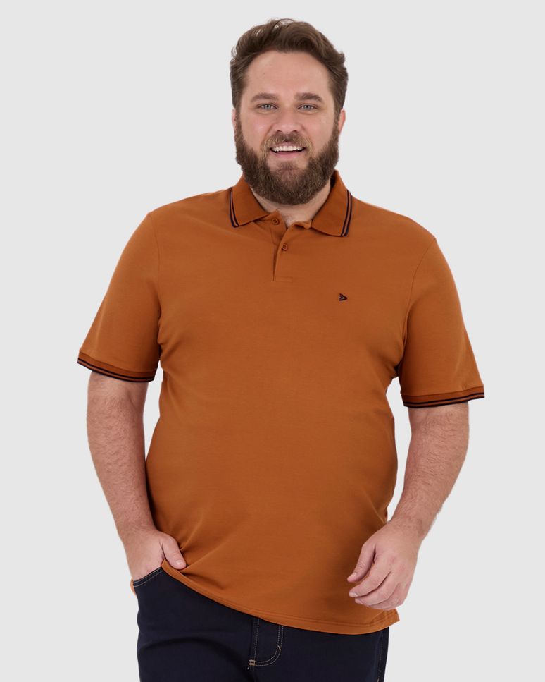Camisa Polo Masculina Plus Size Peitilho Frontal Em Piquet Stretch