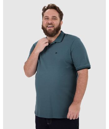 Camisa Polo Masculina Plus Size Peitilho Frontal Em Piquet Stretch