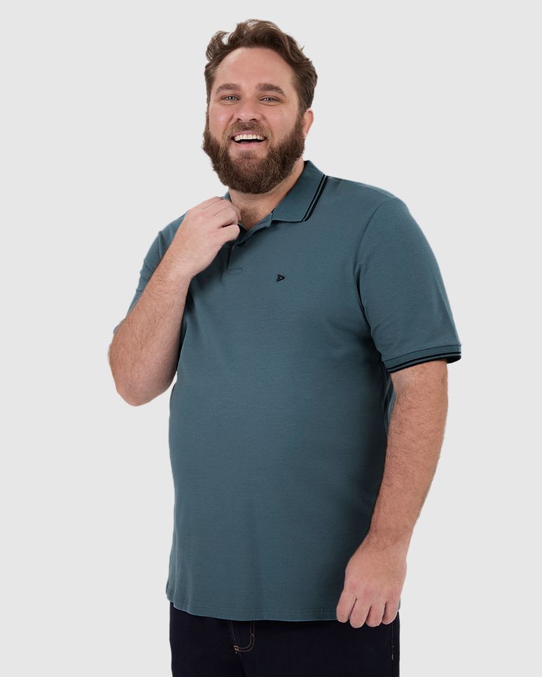 Camisa Polo Masculina Plus Size Peitilho Frontal Em Piquet Stretch