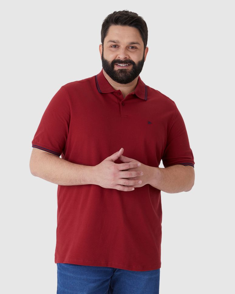 Camisa Polo Masculina Plus Size Peitilho Frontal Em Piquet Stretch