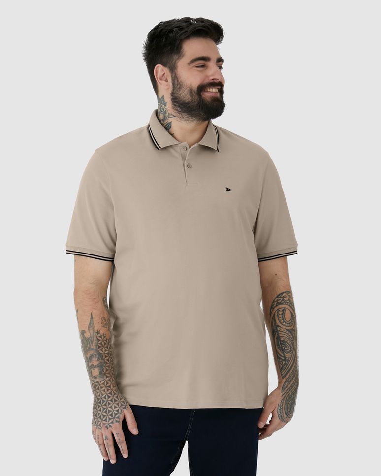 Camisa Polo Masculina Plus Size Peitilho Frontal Em Piquet Stretch