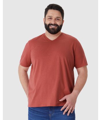 Camiseta Básica Masculina Plus Size Decote V Em Algodão