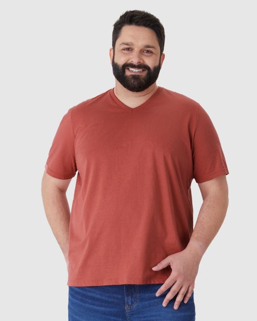 Camiseta Básica Masculina Plus Size Decote V Em Algodão