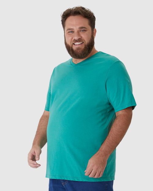 Camiseta Básica Masculina Plus Size Decote V Em Algodão